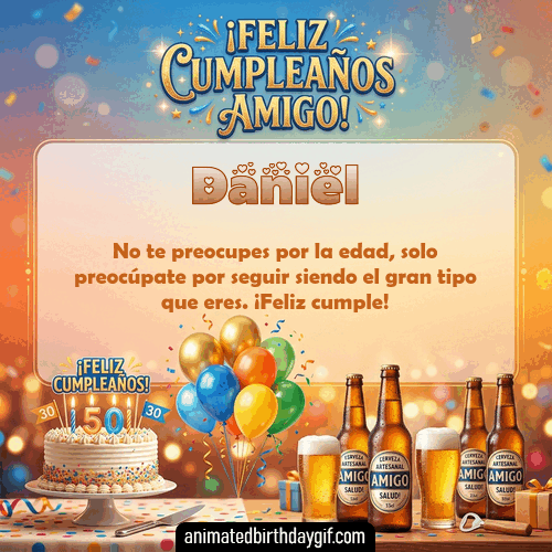 GIF animado de cumpleaños Mi Amigo Daniel diseño 7
