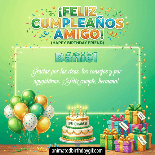 GIF animado de cumpleaños Mi Amigo Daniel diseño 11