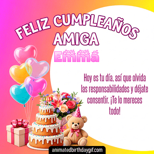GIF animado de cumpleaños Mi Amiga Emma diseño 7