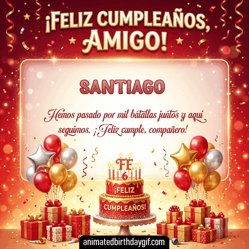 GIF animado de cumpleaños Mi Amigo Santiago diseño 9