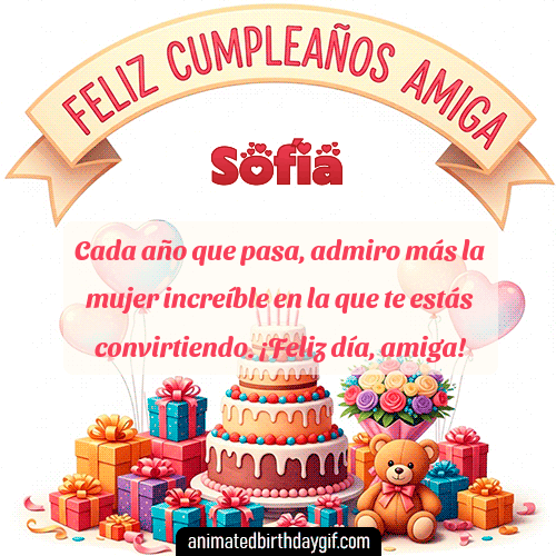 GIF animado de cumpleaños Mi Amiga Sofía diseño 1