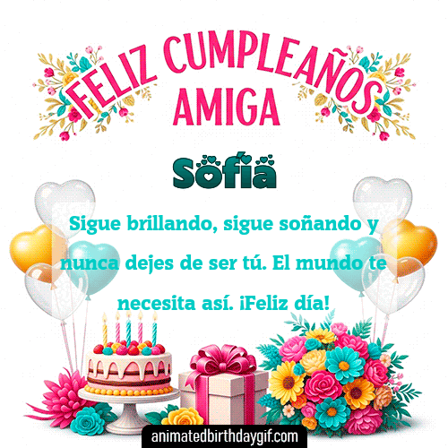 GIF animado de cumpleaños Mi Amiga Sofía diseño 3