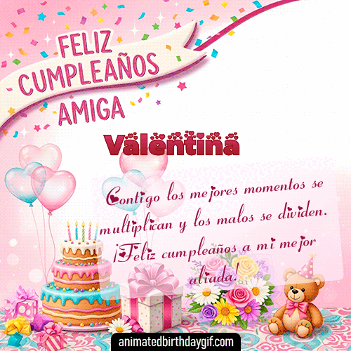 GIF animado de cumpleaños Mi Amiga Valentina diseño 7