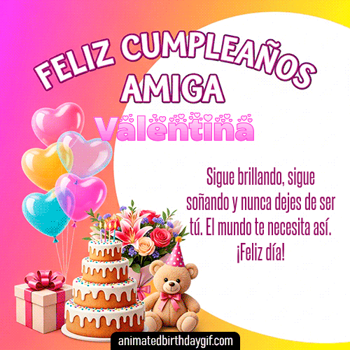 GIF animado de cumpleaños Mi Amiga Valentina diseño 9