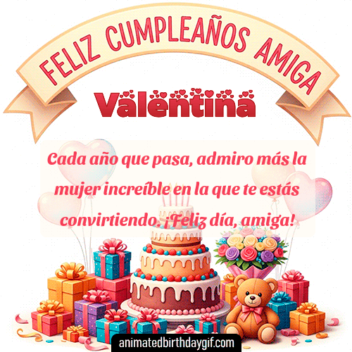 GIF animado de cumpleaños Mi Amiga Valentina diseño 1