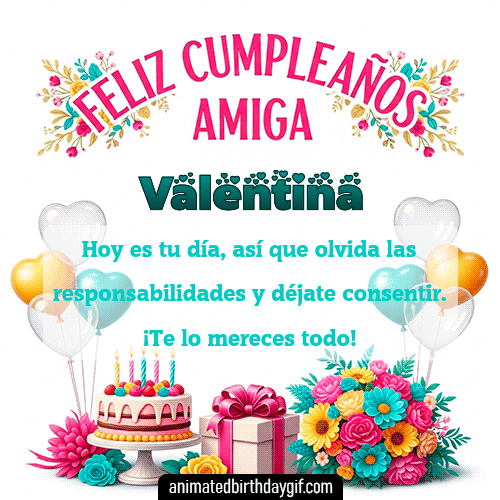 GIF animado de cumpleaños Mi Amiga Valentina diseño 3