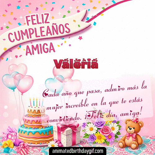 GIF animado de cumpleaños Mi Amiga Valeria diseño 7