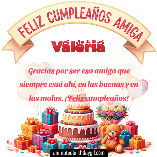 GIF animado de cumpleaños Mi Amiga Valeria diseño 1