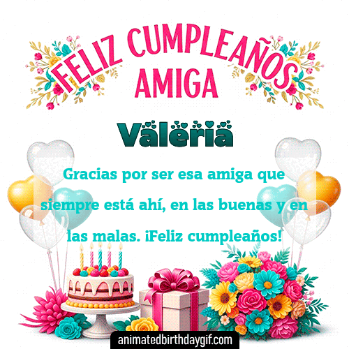 GIF animado de cumpleaños Mi Amiga Valeria diseño 3