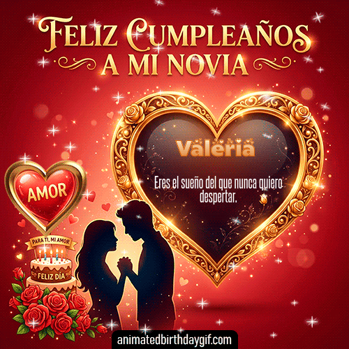 GIF animado de cumpleaños para Valeria: Corazon de oro. Personalizable con mensaje.