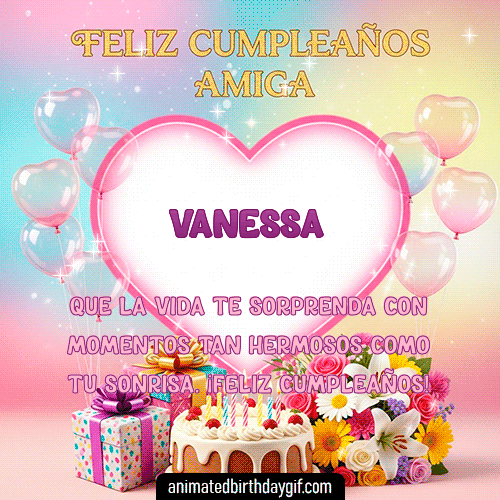 GIF animado de cumpleaños Mi Amiga Vanessa diseño 4