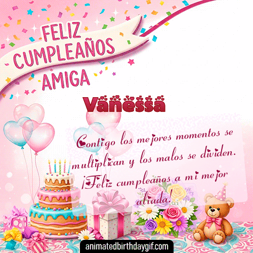 GIF animado de cumpleaños Mi Amiga Vanessa diseño 7