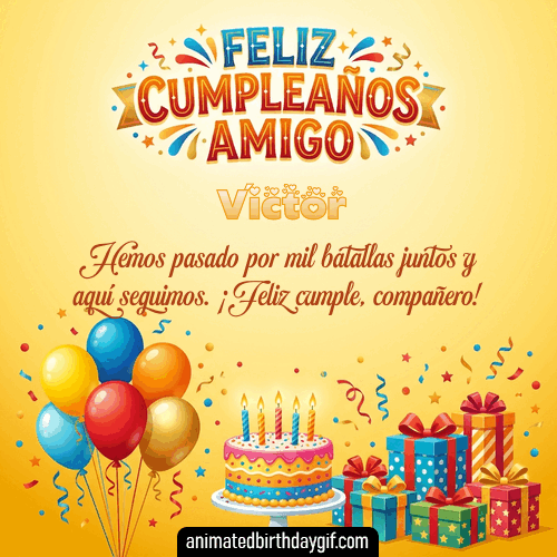 GIF animado de cumpleaños para Víctor: Regalos. Personalizable con mensaje.