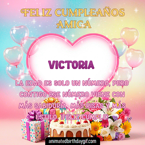 GIF animado de cumpleaños Mi Amiga Victoria diseño 4