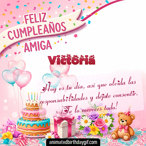 GIF animado de cumpleaños Mi Amiga Victoria diseño 7