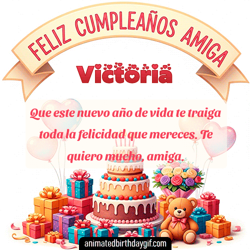 GIF animado de cumpleaños Mi Amiga Victoria diseño 1
