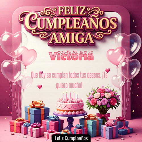 GIF animado de cumpleaños Mi Amiga Victoria diseño 10