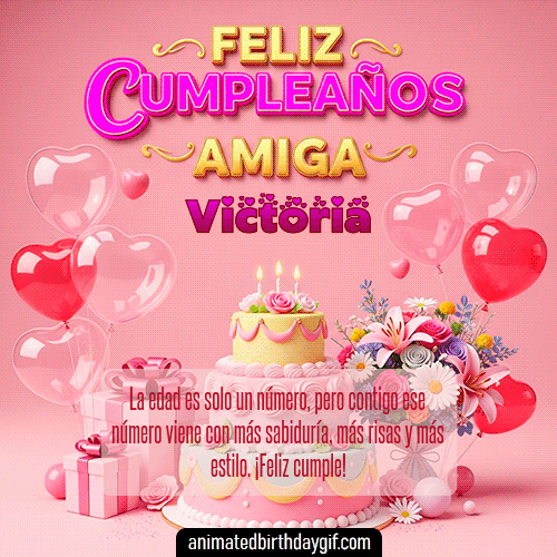 GIF animado de cumpleaños Mi Amiga Victoria diseño 2