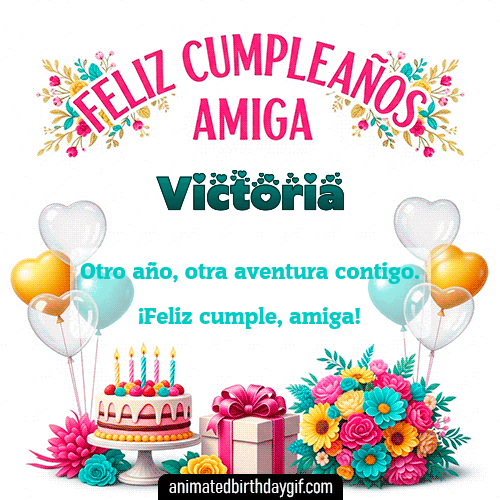 GIF animado de cumpleaños Mi Amiga Victoria diseño 3