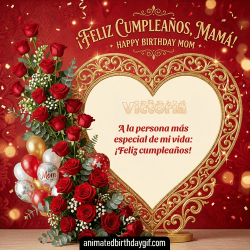 GIF animado de cumpleaños Mi Mamá Victoria diseño 7