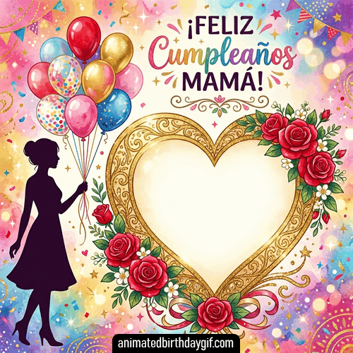 Plantilla Corazon y rosas para cumpleaños de Mi Mamá