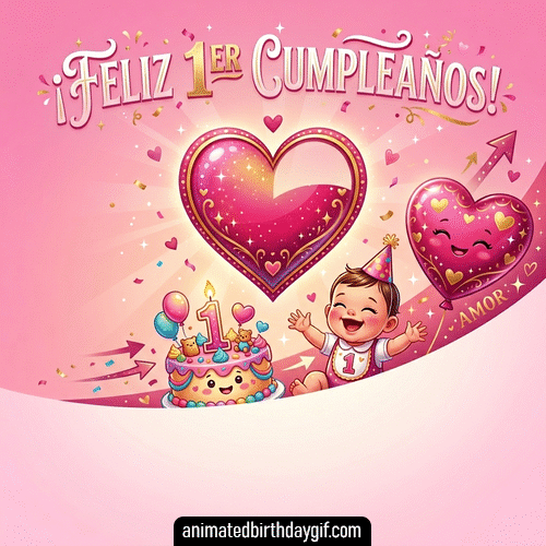 Plantilla Bebe bailando para cumpleaños de 01 Año